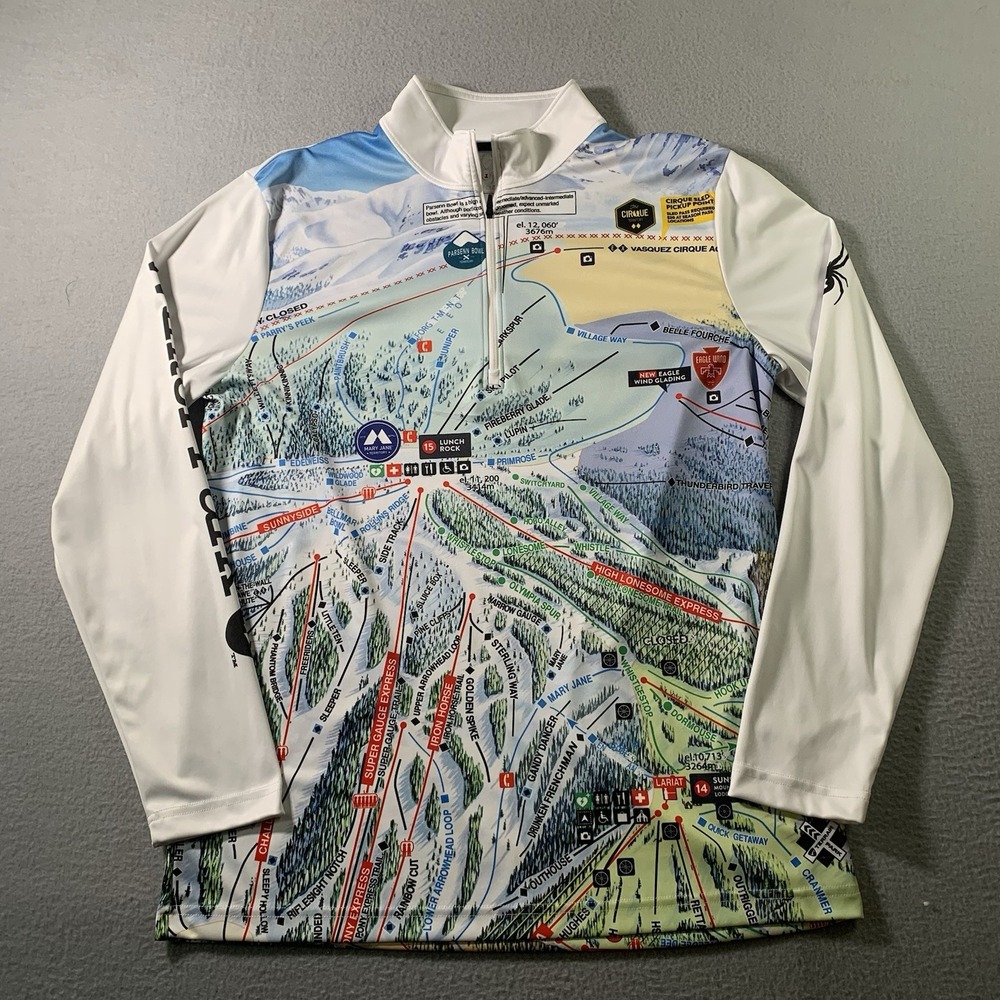 Spyder Winter Park Mary Jane Ski Resort Trail Map 1/4 Zip Pullover Men's  Large